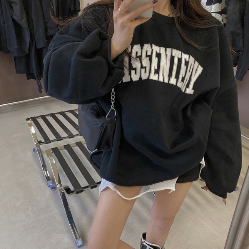 Picture of Official figure 190g David clothing plus fat plus size printed sweater women's new autumn and winter American retro loose top ins