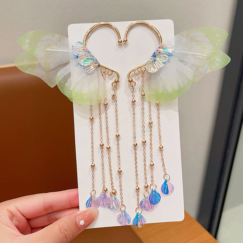 Picture of Children's Mermaid Tassel Earrings Girls Super Fairy Butterfly Shell Earrings Little Girl Princess Elf Earrings Accessories