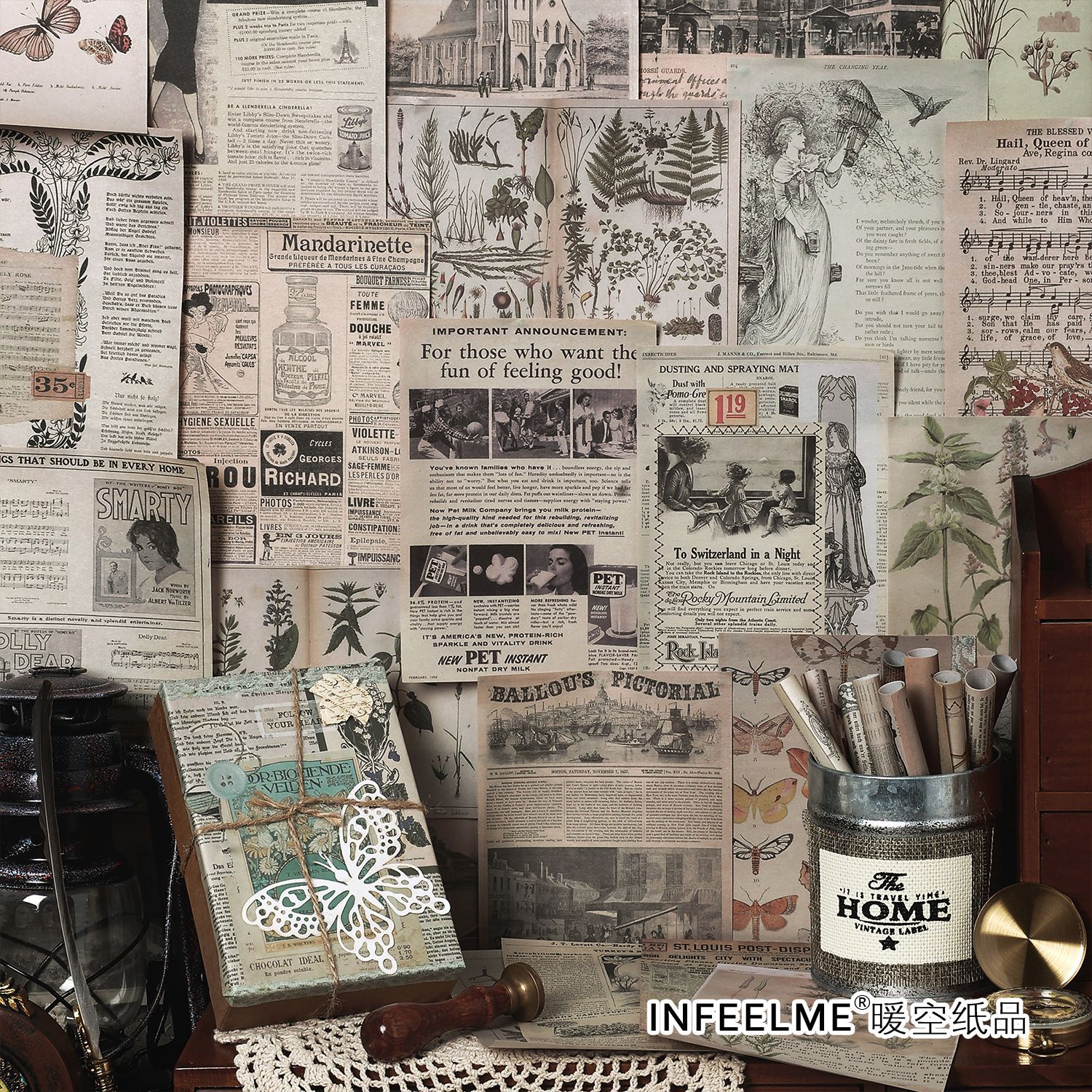 Infeel.Me material package time long letter series retro hand account collage material base decoration 4