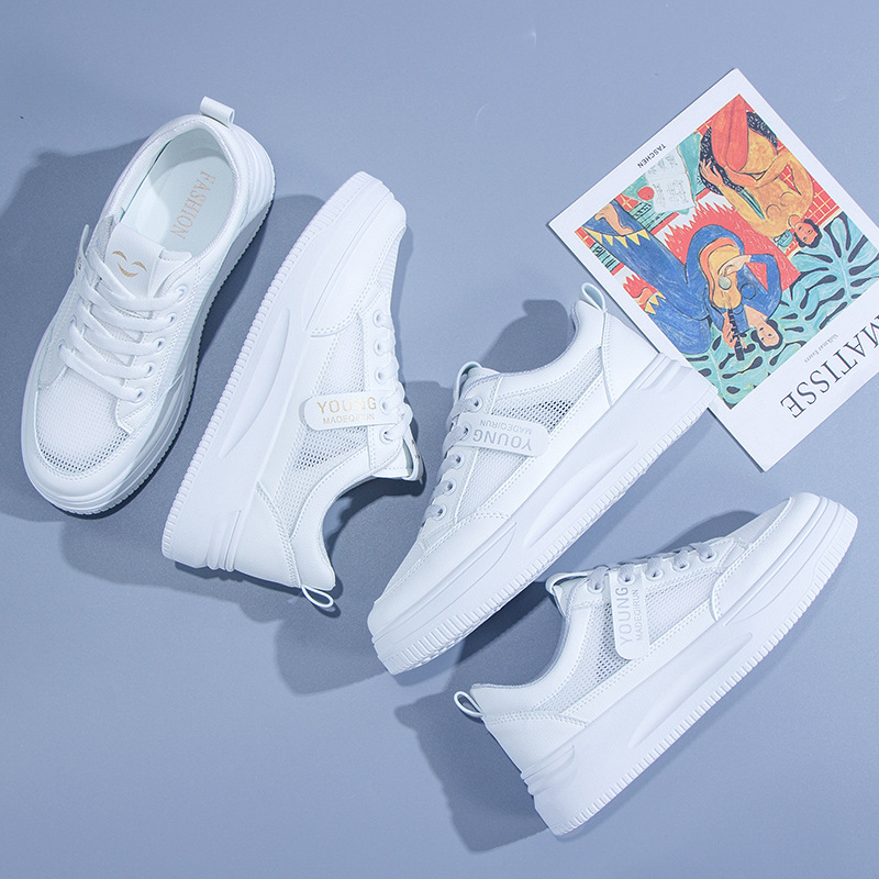 Picture of White Shoes Women's 2025 Summer New Breathable Mesh Thin Women's Shoes All-match Student Flat Sports Casual Mesh Shoes