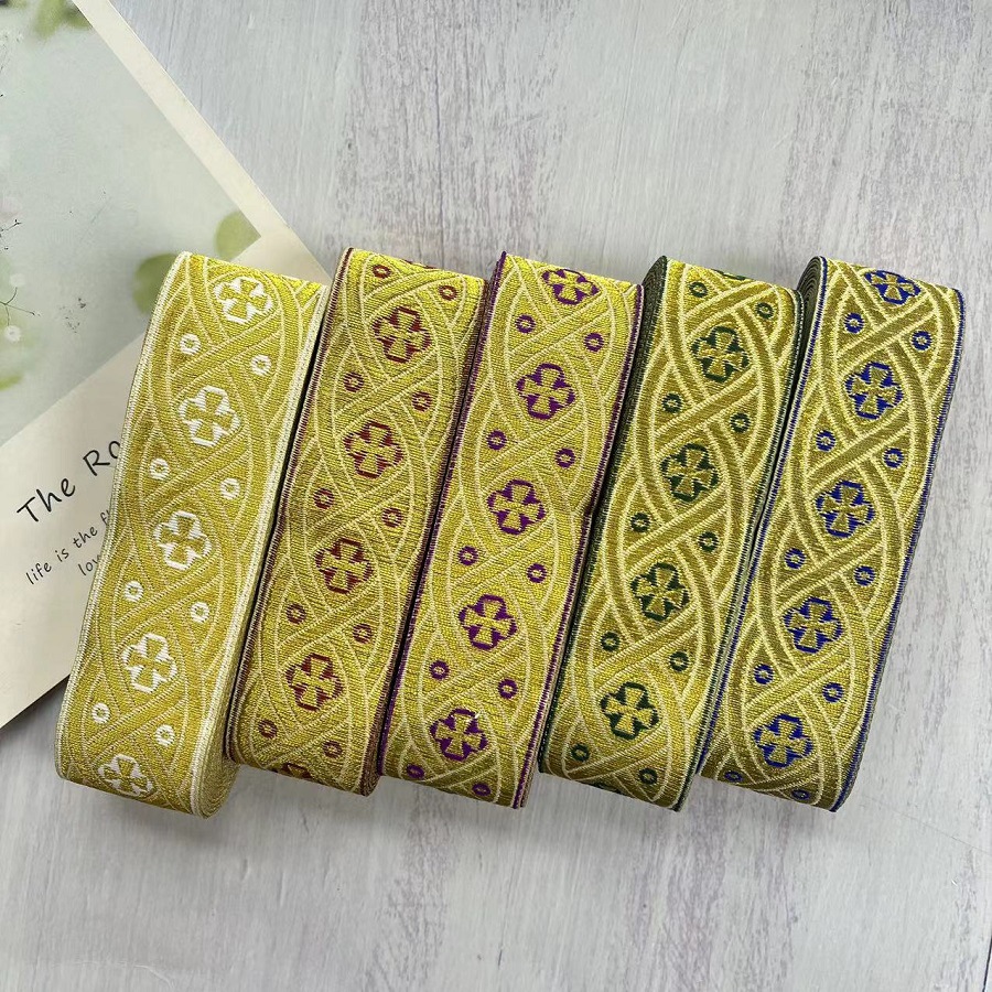 Jacquard Ribbon Ethnic Lace Gold Cross Pattern Garment Accessories Width 3.3cm A- 2905