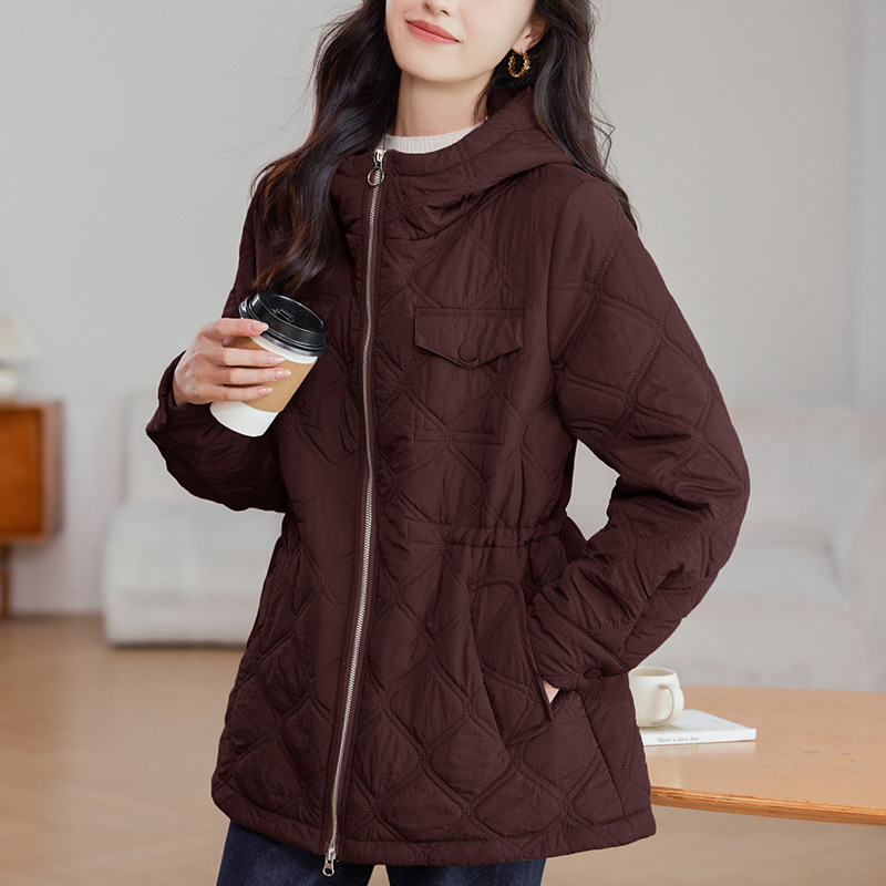 Mid-length cotton-padded jacket women's winter 2024 new relaxed-fit waist slimming middle-aged mother casual hooded cotton-padded jacket