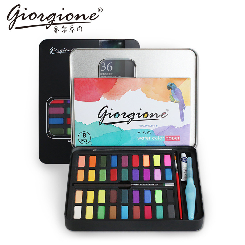 Picture of Giorgione iron box solid watercolor gouache paint watercolor paint powder cake watercolor paint factory wholesale