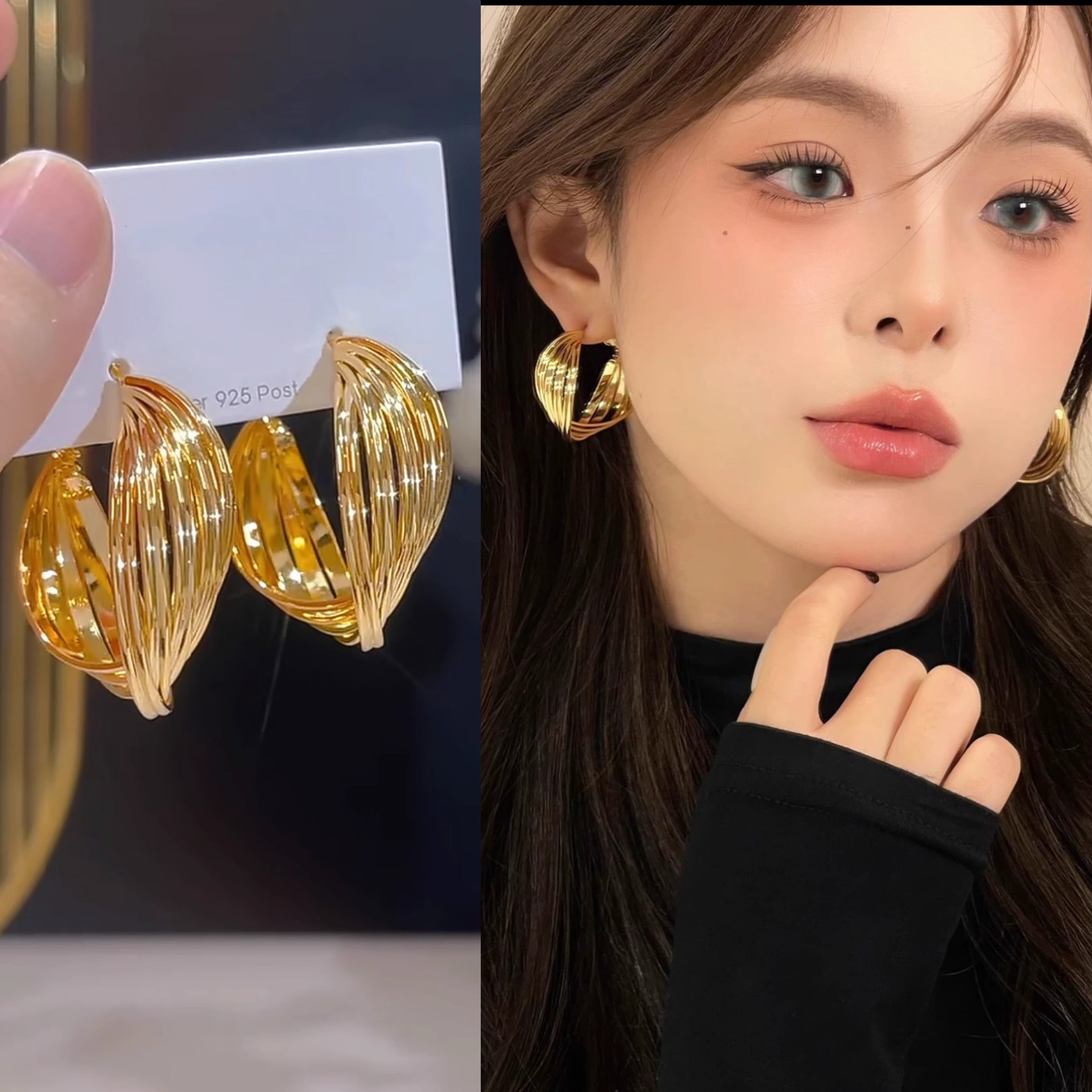 Retro Hong Kong Style Metal High-End Earrings Wholesale New Trendy French Internet Celebrity Earrings New Design Earrings for Women