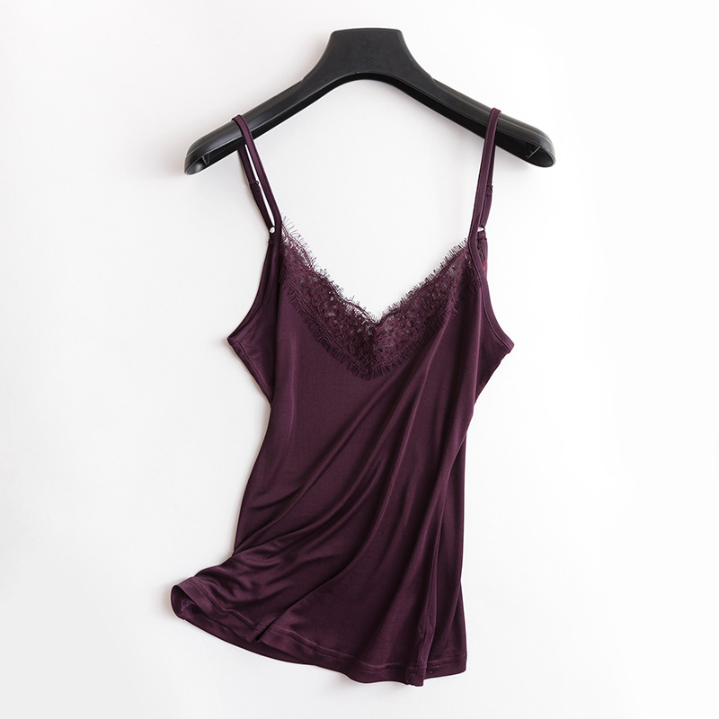 Picture of Tangge Spring and Summer Mulberry Silk Loose V-neck Lace Silk Sling Silk All-match Base Vest