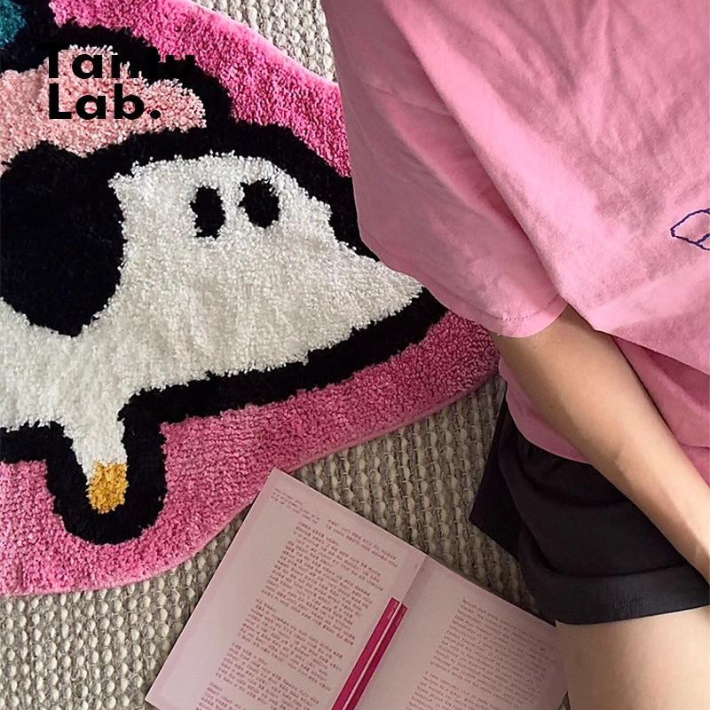 Picture of Pink Cute Puppy Stain-Resistant Mat Flocked Bedside Blanket Bedroom Bedside Sofa Imitation Cashmere Carpet Flocked Warm Floor Mat
