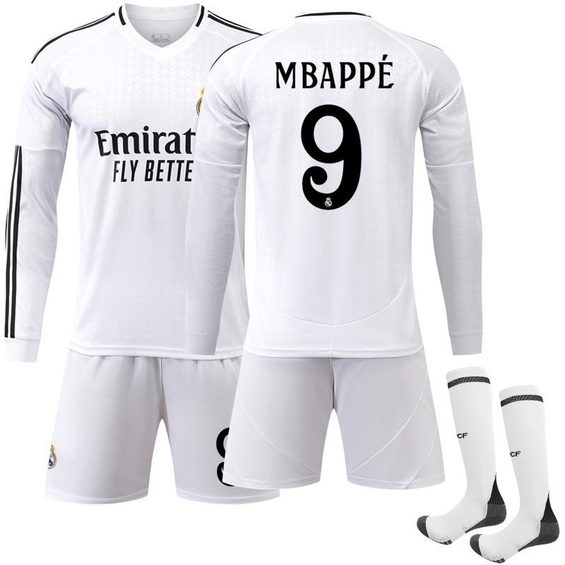 2425 Real Madrid Home Long Sleeve Football Suit suit No.9 Mbappe 7C Luo Jersey 5 Bellingham White Autumn and Winter