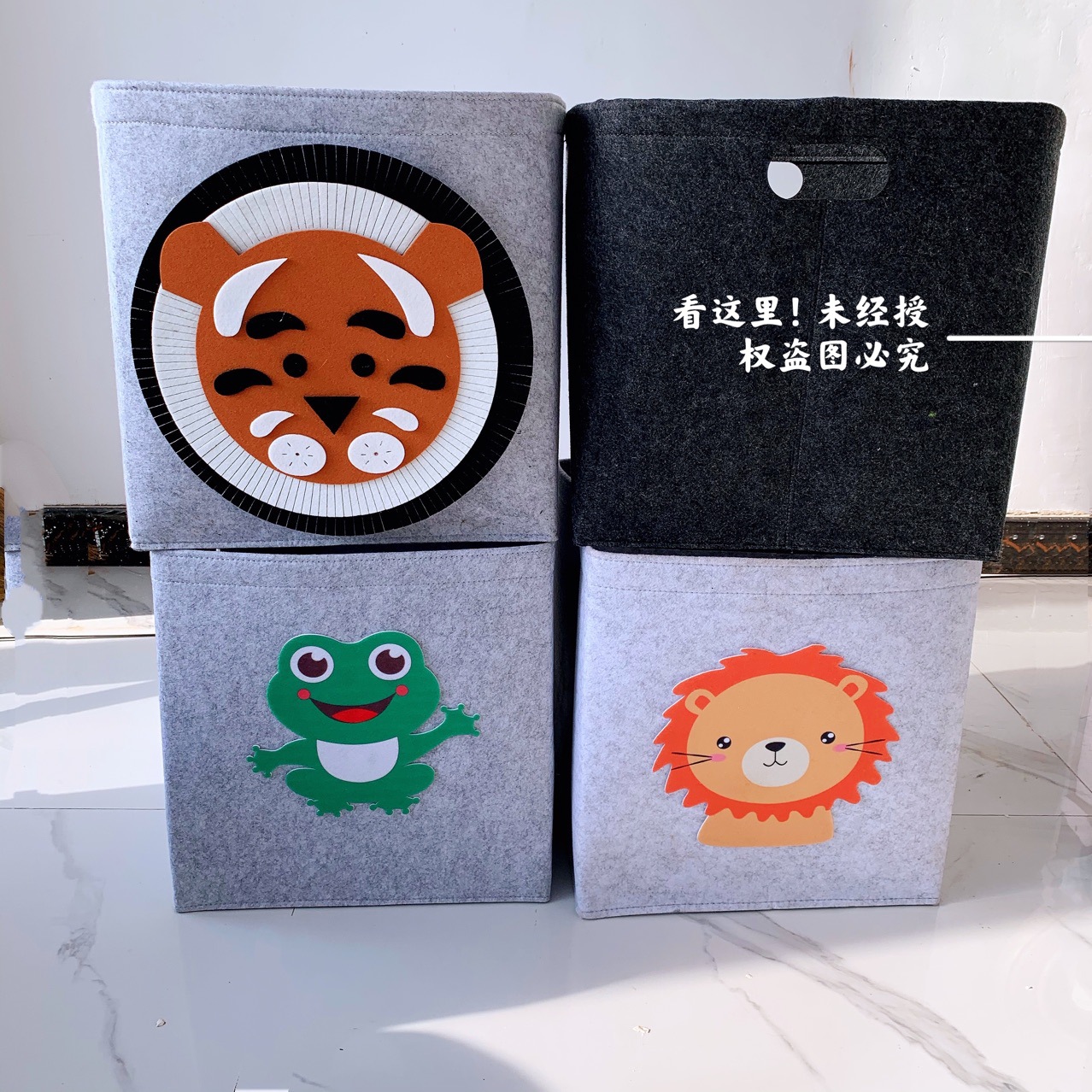 in stock wholesale felt animal cartoon toy storage basket finishing box plat cabinet folding square storage box
