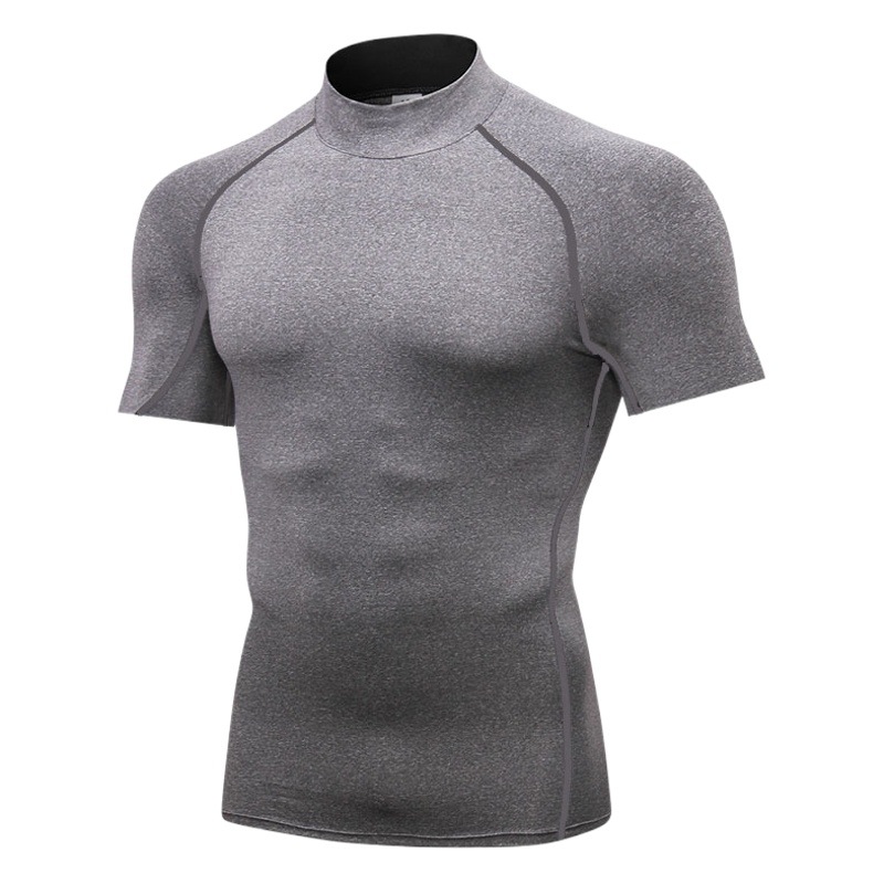 High Collar Men's PRO Tight Clothes Short Sleeve Fitness Sports Running Training Clothes Elastic Quick-drying Clothes Short Sleeve T-shirt Clothes