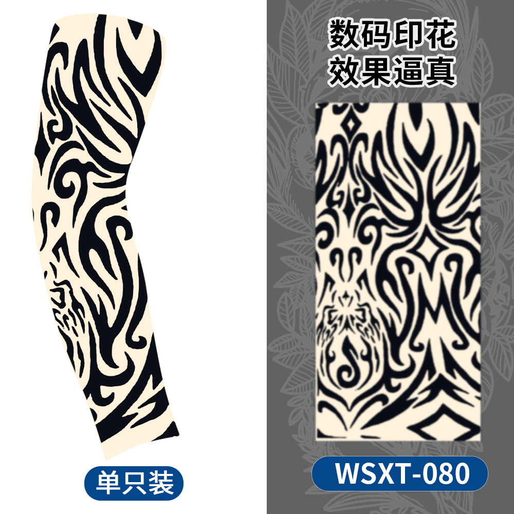 Picture of Summer Riding Sunscreen Tattoo Sleeve Simulation Tattoo Quick-drying Arm Protector Outdoor Sports Sunshade Breathable High Elastic Ice Sleeve