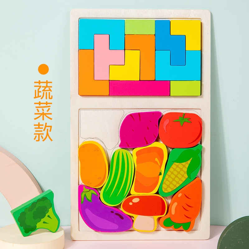 Picture of New puzzle three-dimensional Russian Cartoon creative wooden puzzle building blocks children's early education Enlightenment cognitive puzzle