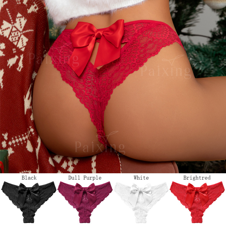 Big Bow Valentine's Day Limited French Lace Sex Perspective Large Size Cotton Crotch Breathable Women's Briefs