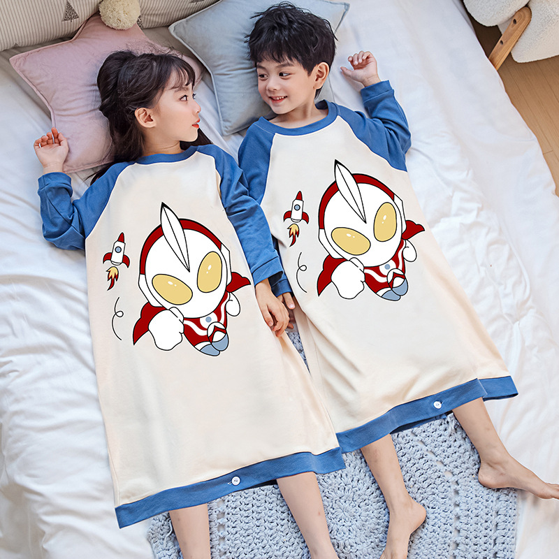 Children's one-piece pajamas boys' Spring and Autumn long-sleeved summer thin boys' and girls' baby sleeping bag big children's one-piece homewear