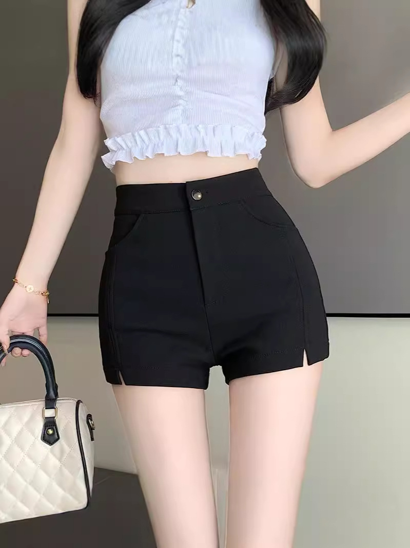 Black Lower Body Missing Casual All-match Shorts Women's Summer High Waist Slimming A- line Tight Stretch Hot Pants for Hot Girls