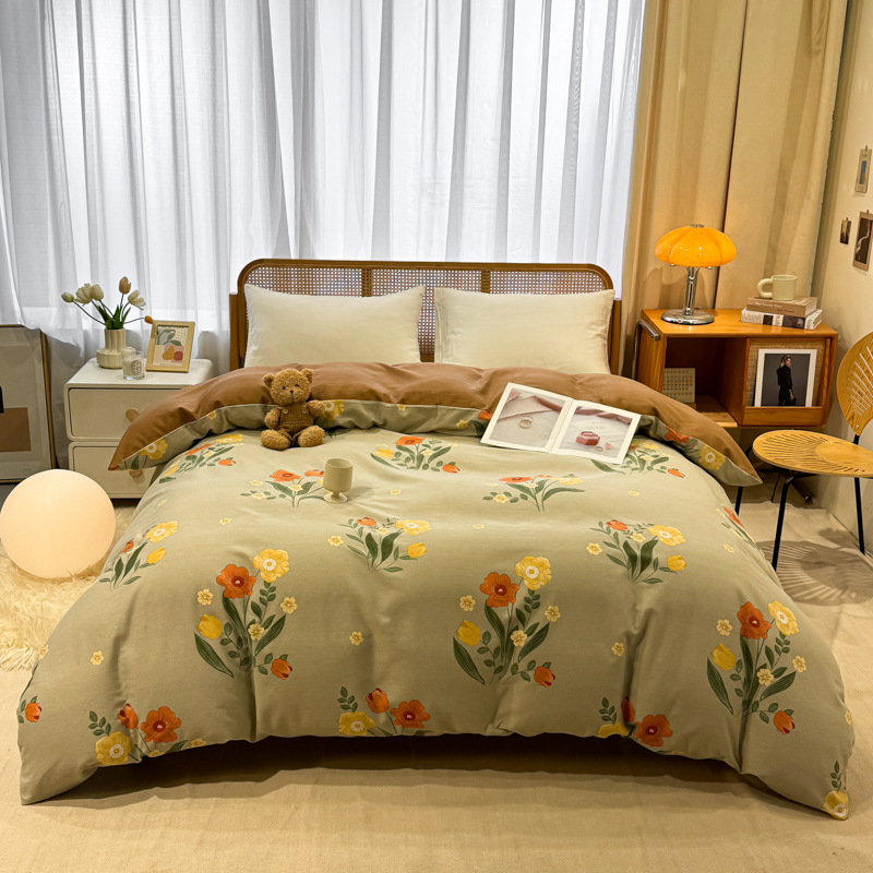 Picture of Cotton brushed duvet cover single piece modern simple single double dormitory thickened quilt cover pure cotton duvet cover single piece