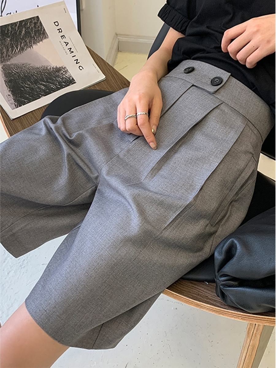 Summer Loose Casual Straight Suit Mid-Pants 2025 New Style Thin Wide-Leg Shorts for Women