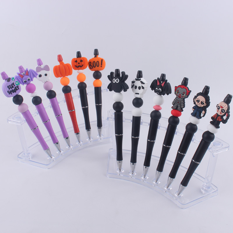 Spot Creative DIY Cartoon Pattern Halloween Pumpkin Spider Silicone Bead Pen Colorfulful Plastic Multi-Function