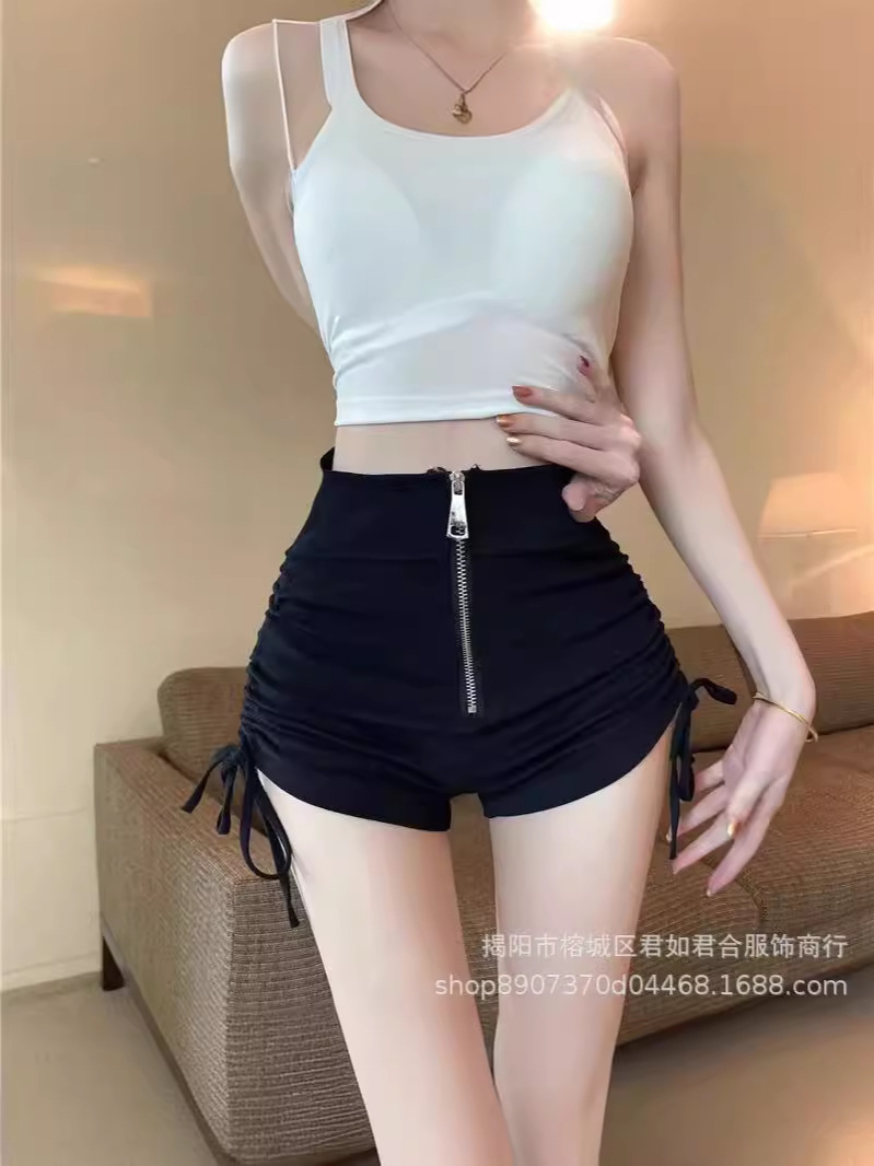 Spice Girls Short-sleeved Hot Pants Women's Summer 2024 New Hot Style Design Sense Niche All-match Zipper High Waist A- shaped