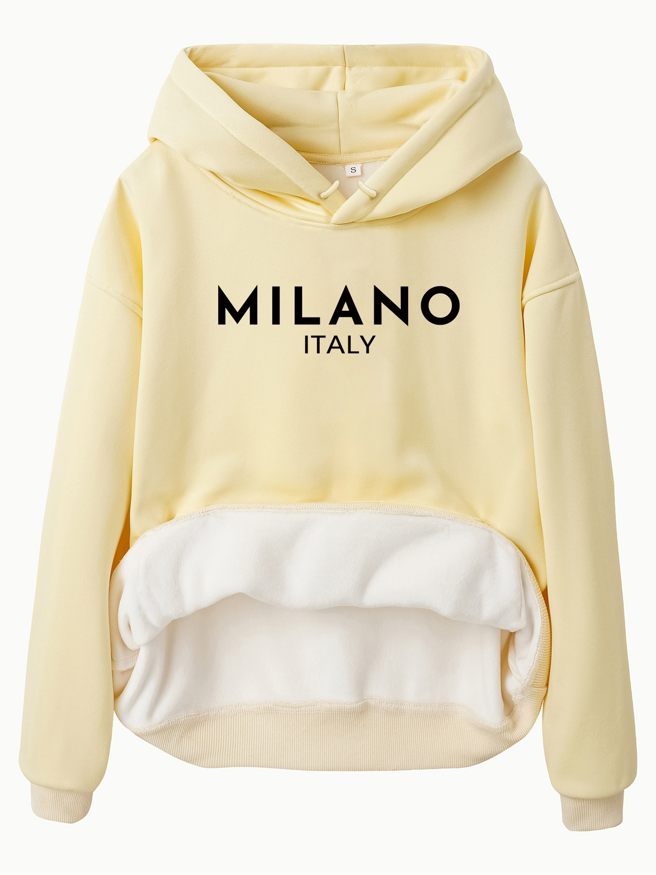 Cross-border European Size Autumn and Winter European and American Women's Kangaroo Pocket Hooded Long-sleeved fleece-lined Sweatshirt Top MILANO Print