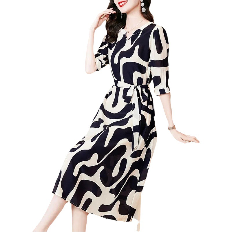 Cross-Border Spot French Thin Dress, Fashionable 2023 Autum New Style Ladies Elegant Slim Printed Skirt