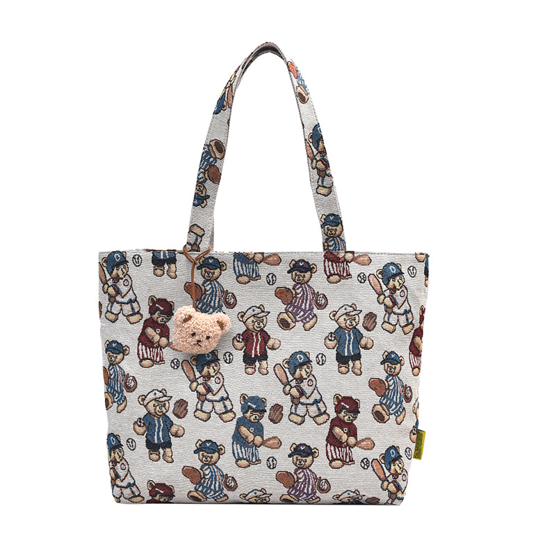 Picture of Ins New Children's Retro Printed Cute Bear Shoulder Underarm Bag for Primary School Students Going Out Casual Handbag