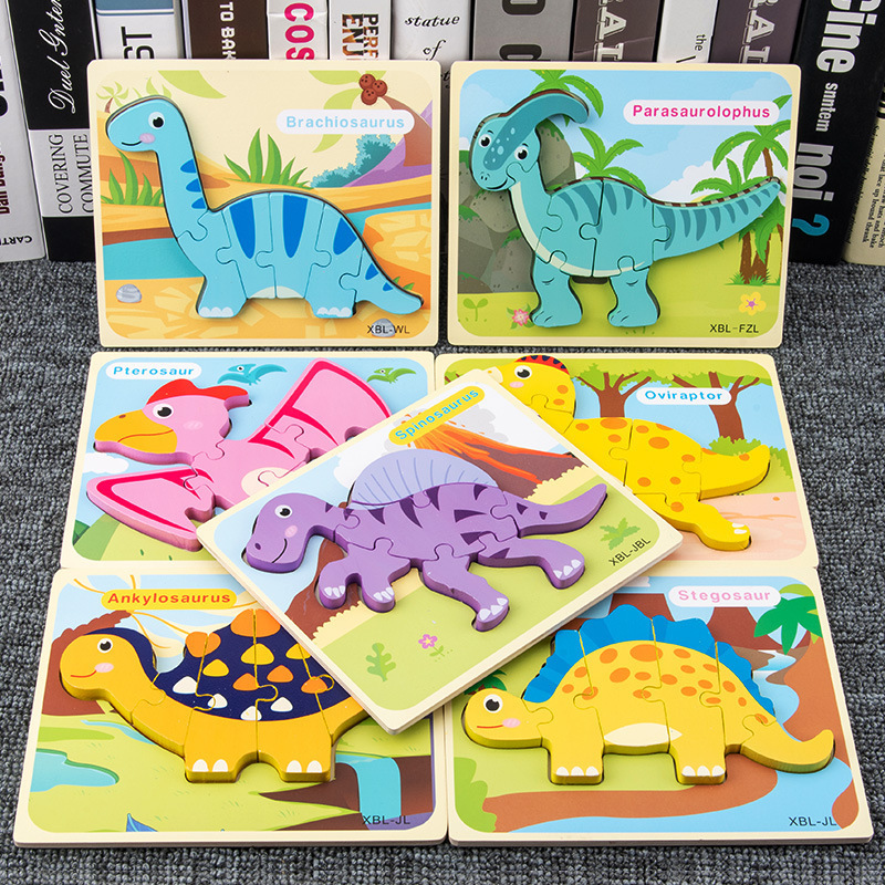 Cross-Border Wholesale Kidsren's Wooden Early Education 3D Stereo Dinosaur Scratching Board Puzzle Development Educational Toys for Boys and Girls