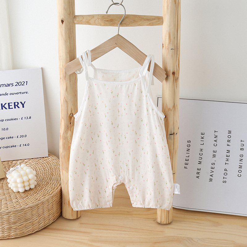Baby Summer Clothes Newborn Baby Girl Super Cute All-in-one Suit Cute Princess Sling Pure Cotton Hatshirt Climbing Suit