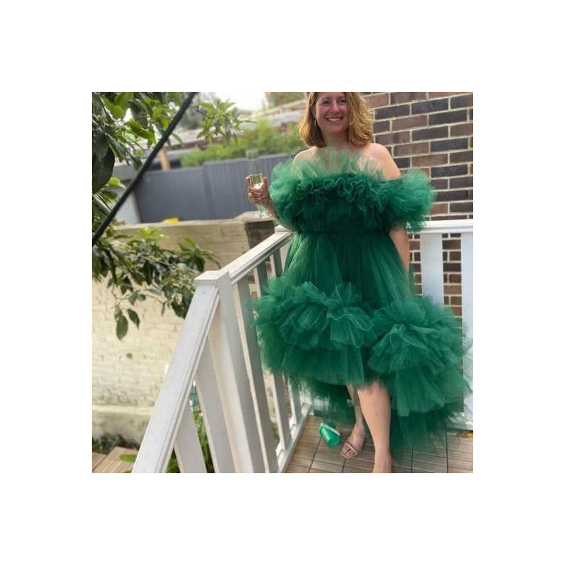 European and American fashion plus size off-shoulder three-dimensional mesh high waist front short back long mop dress Daily bridesmaid dress