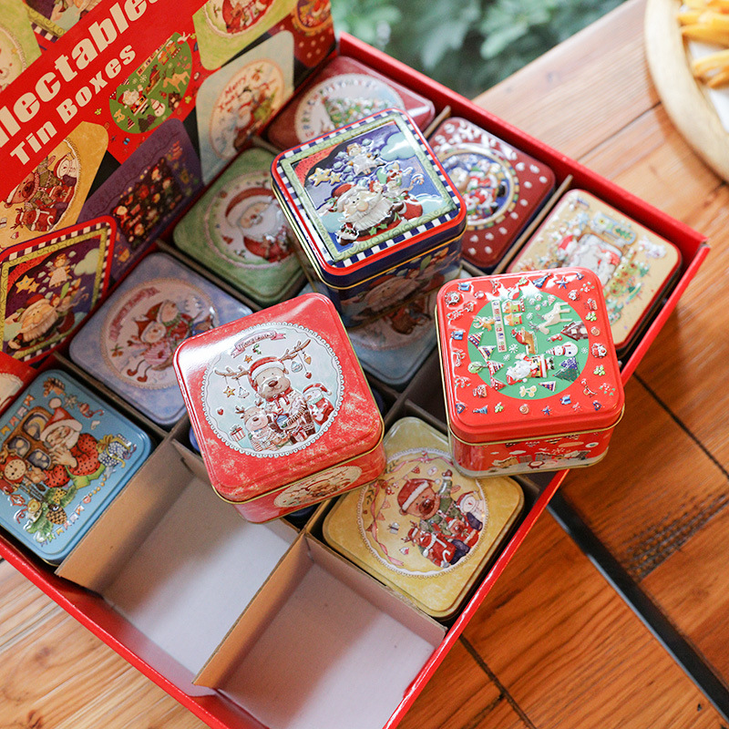 Picture of Christmas small square box tinplate box packaging gift box gift baking biscuit box iron candy box Series factory wholesale