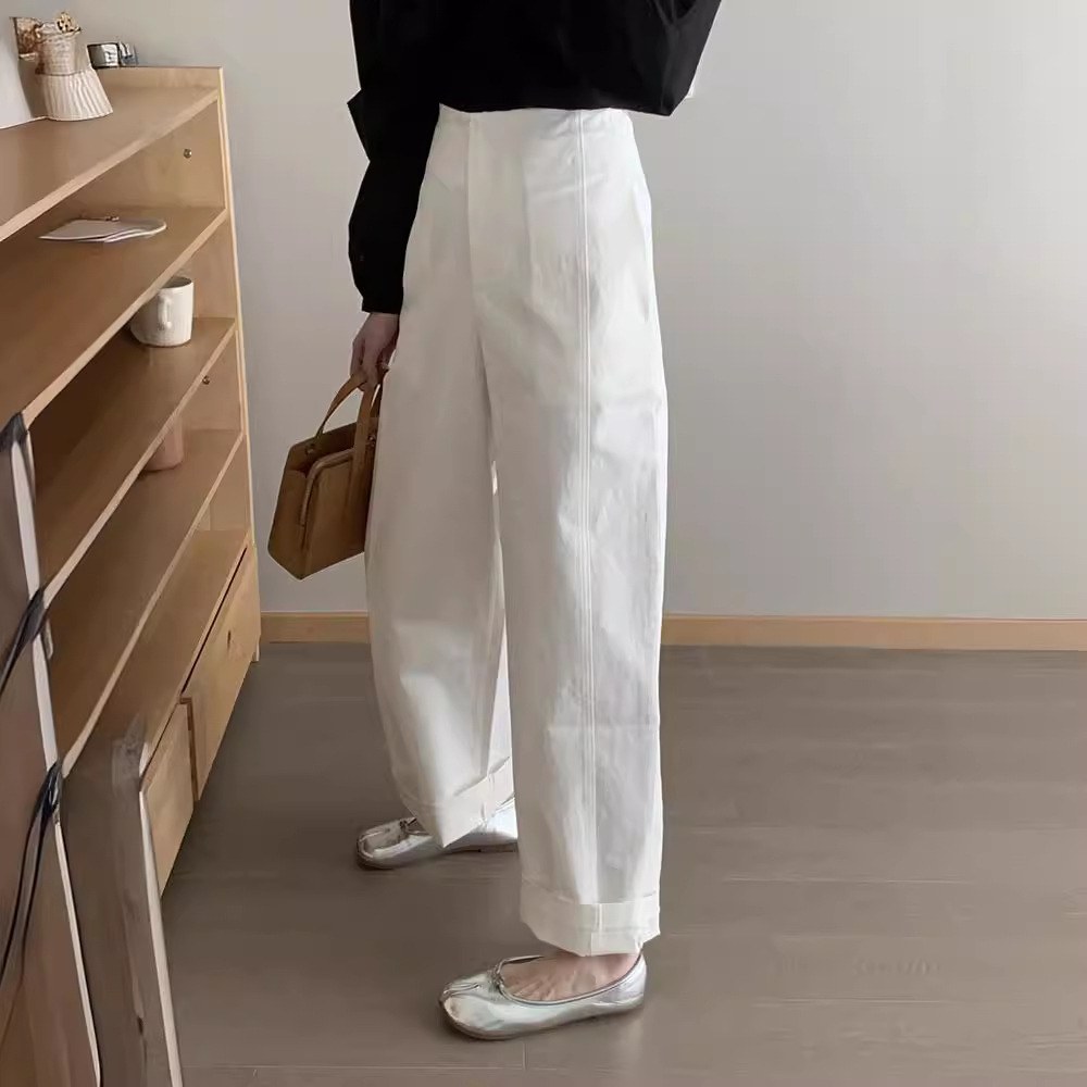 White high-grade draping pants 2024 spring and summer small light luxury niche high waist cover slim straight pants for women