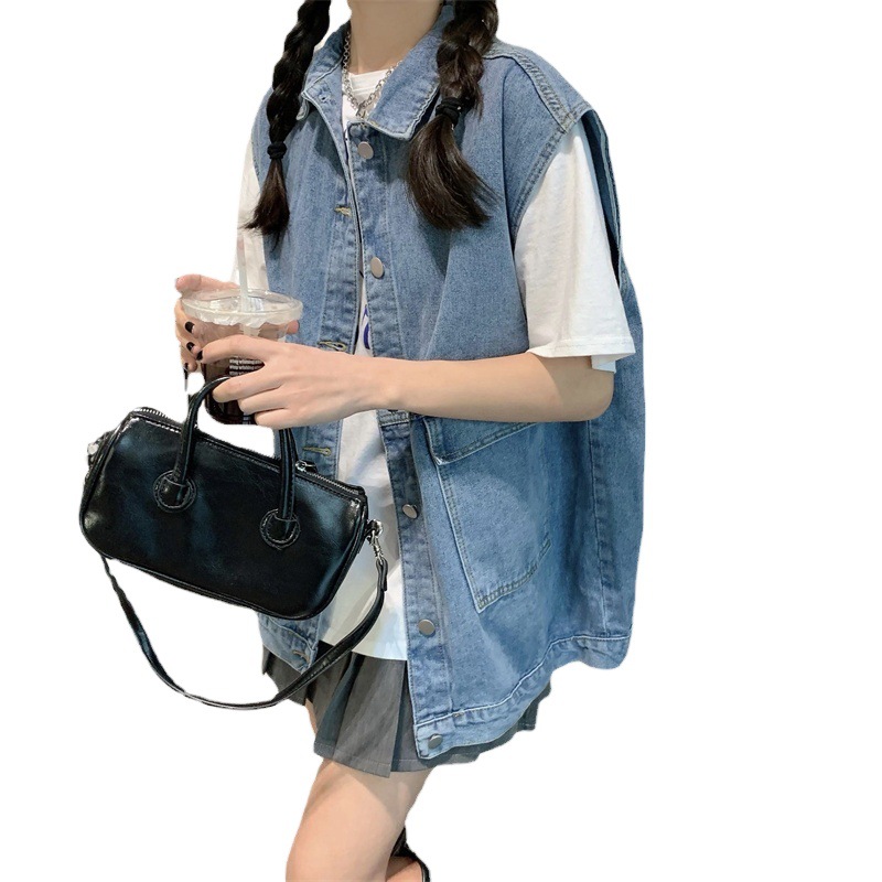 Picture of 2024 Spring Korean Style New Retro Hong Kong Style Vest Top Women's Mid-Length Waistoutwear Denim Vest Tops