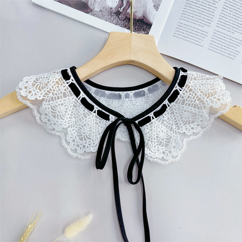 Cross-Border best selling color matching sweet organza wave point double collar French retro Joker shawl a generation of hair