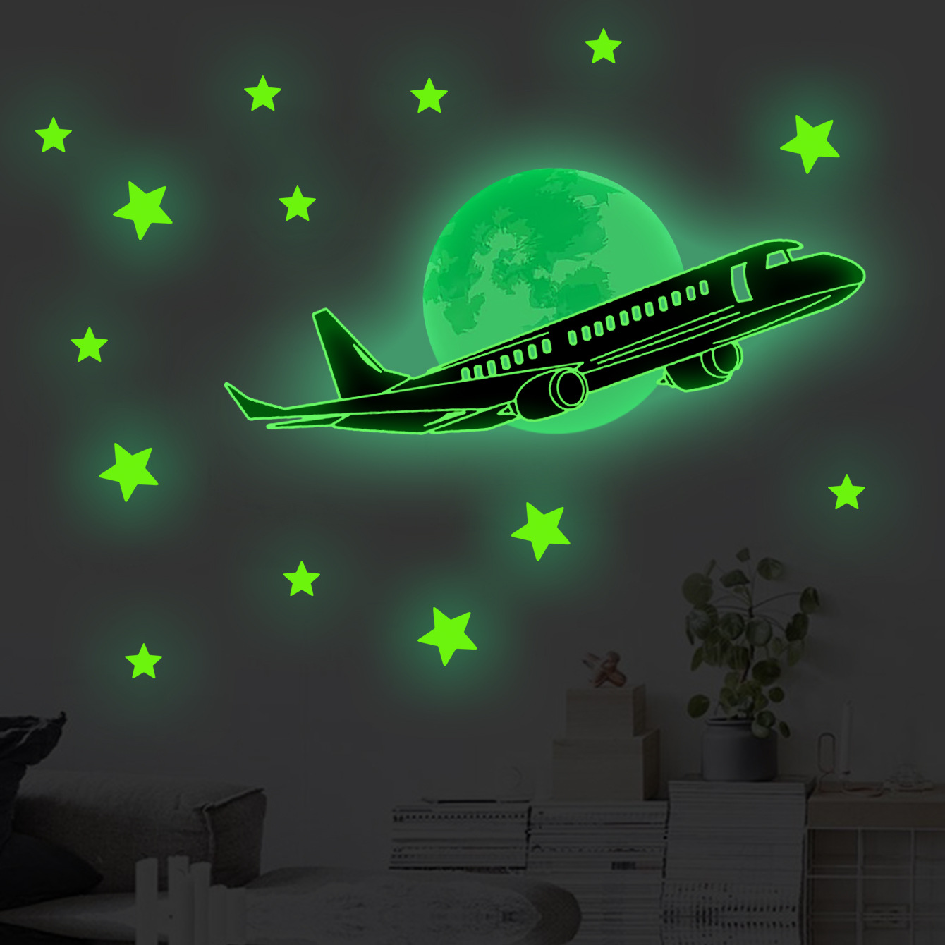 zsz1314z Luminous Night Sky Aircraft Stars Luminous Wall Stickers Bedroom Children's Room Fluorescent Decorative Wall Stickers