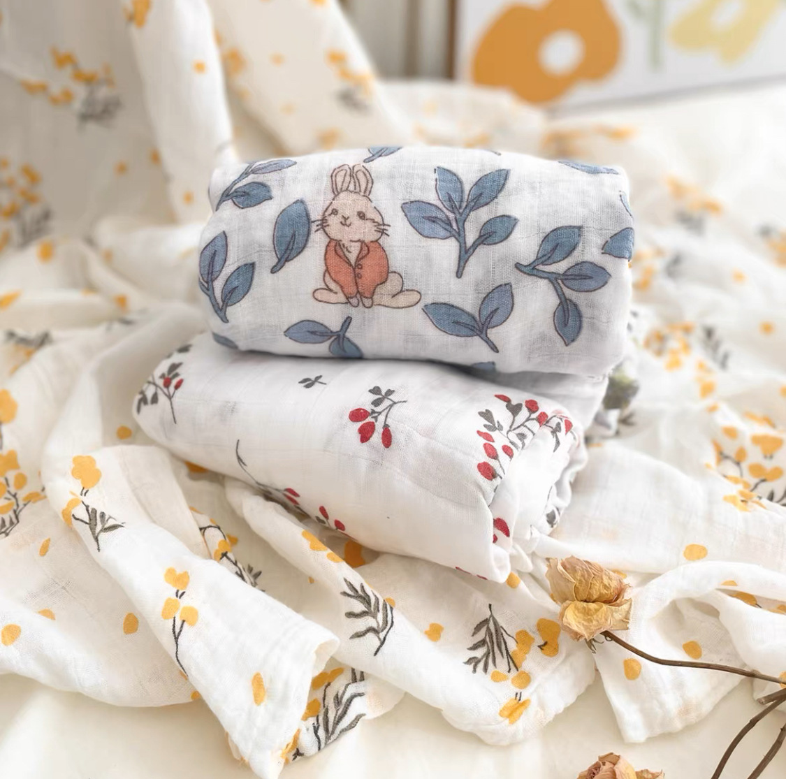 Double-layer Bamboo Fiber Gauze Baby Class A Gauze Cover Blanket Four-layer Wrapping Towel Bath Towel Children's Bamboo Cotton Cool and Soft in Summer
