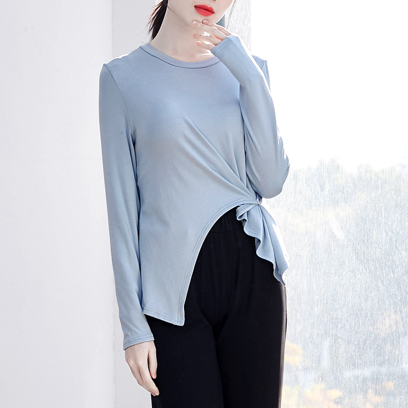 Picture of Buttoned Ethnic Square Jazz Training Top for Adults, Modern Dance Practice Clothing for Women, Versatile Solid Color