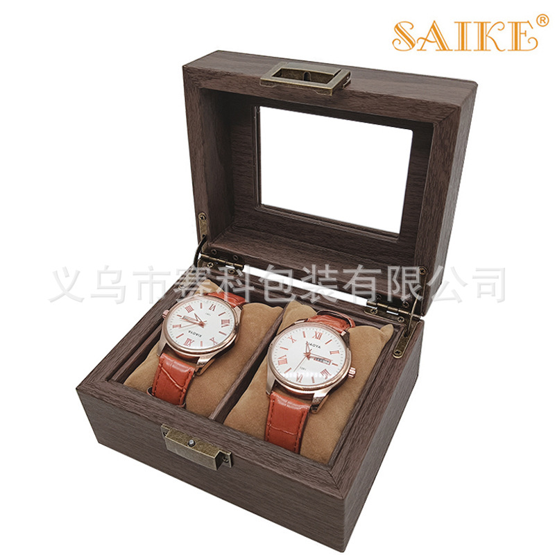 Cross-border Hot Selling Retro Wood Grain PU Double Table Watch Storage Collection Box 2 Watch Jewelry Storage Leather Box