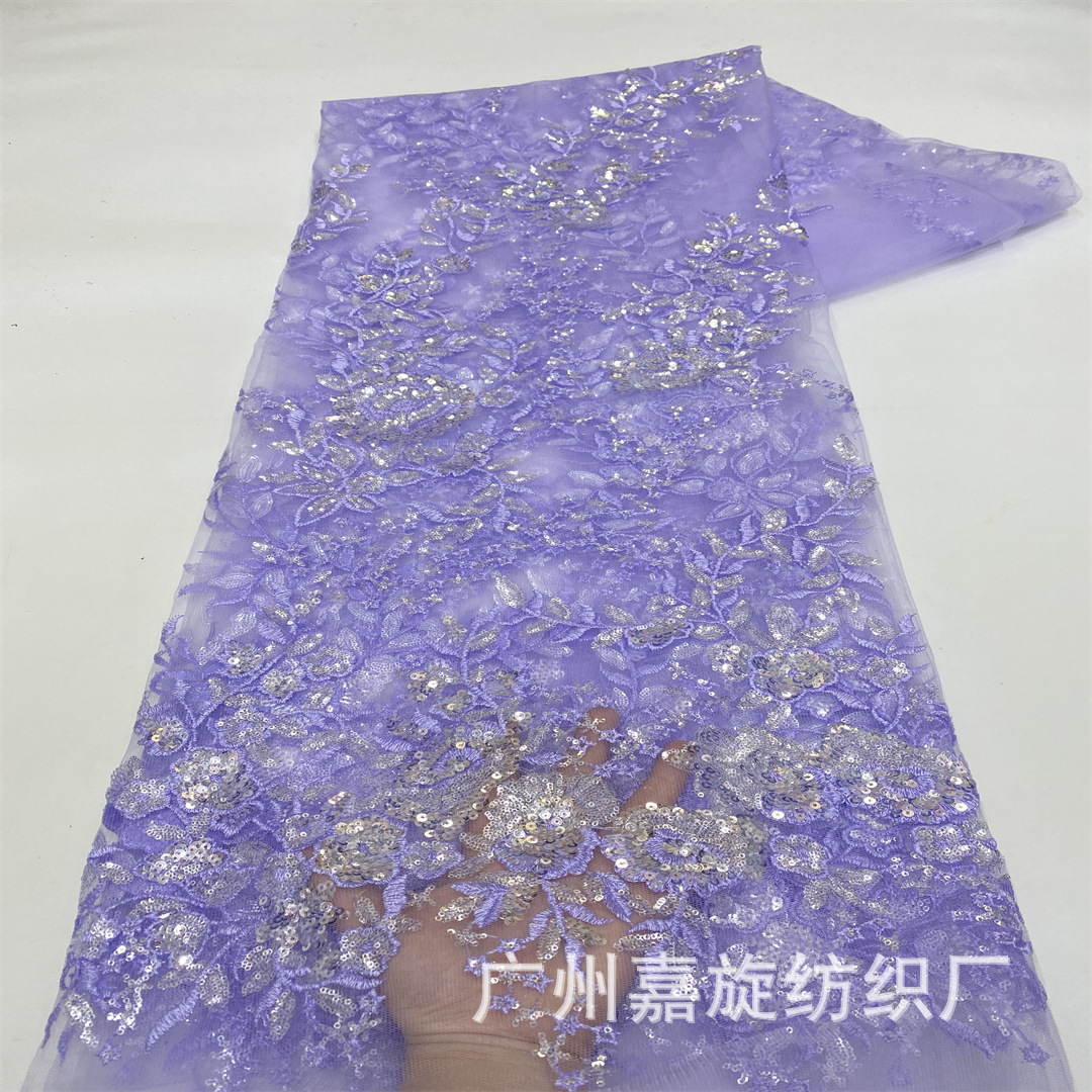 Picture of wine red sequins beads wedding dress fabric embroidered lace fashion stage clothing embroidered cloth sequins lace
