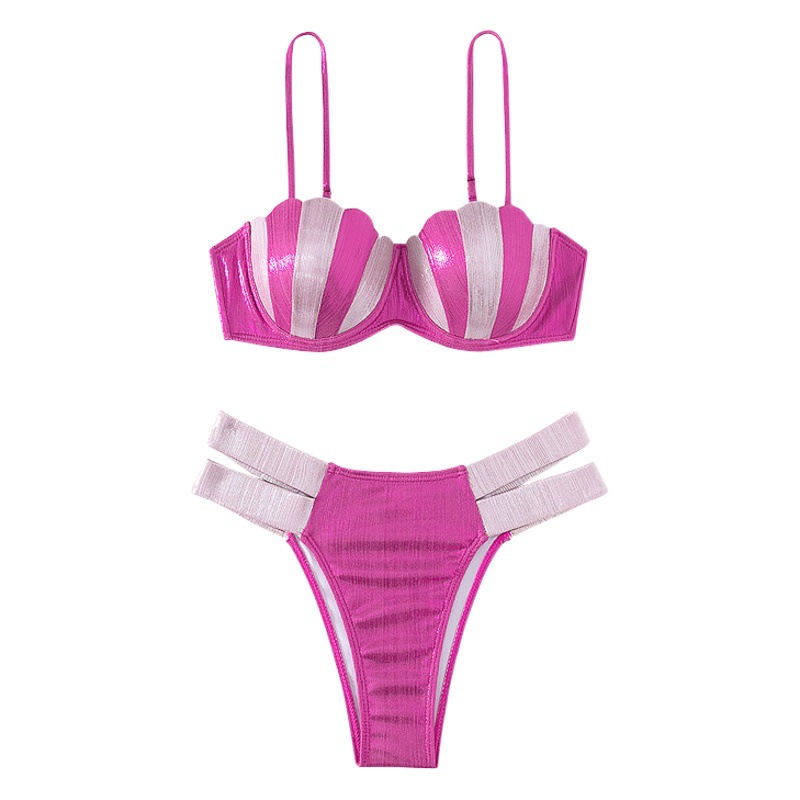 New cross-border European and American swimsuit split bikini gathered high waist three-point sexy foreign trade bikini swimsuit