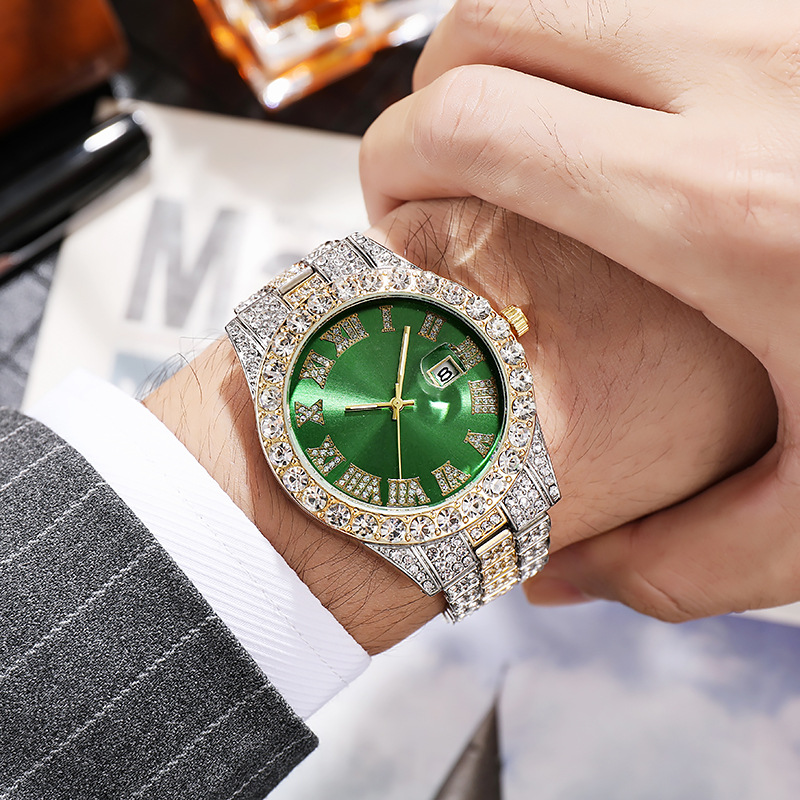 Picture of Hiphop Watch European and American Explosions Men's Steel Band Hip Hop Roman Graduated Diamond Set Calendar Men's Quartz Watch