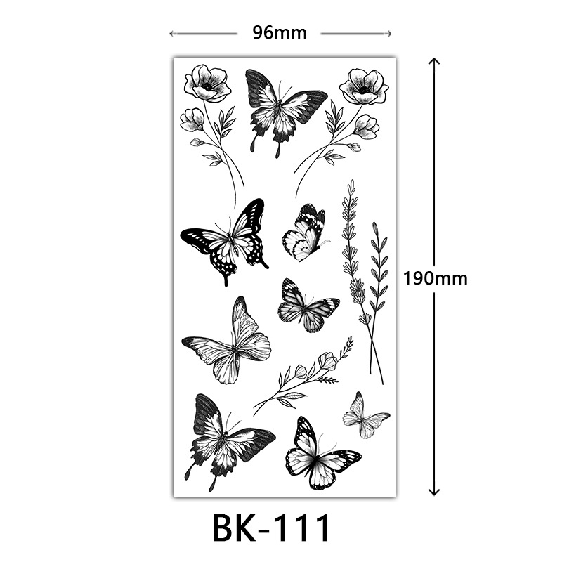 Picture of Cross-Border Supply of Sketch Flower Tattoo Stickers, Sketch Tattoo Stickers, Rose Flower Black and White Flower Tattoo