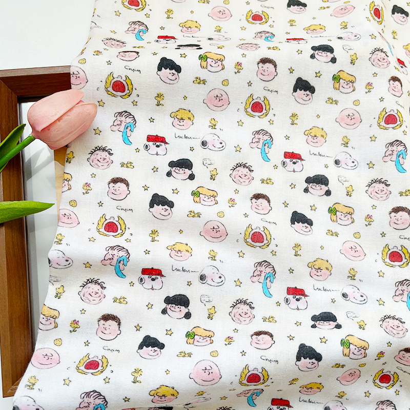 cotton fabric baby grade double-layer yarn fabric snoopy cartoon character print baby clothing pajamas fabric