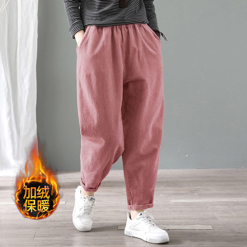 Corduroy Pants Children Autumn and Winter New Loose plus size fleece-lined Thickened Radish Student Corduroy Casual Hallon Trousers