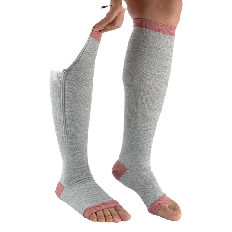 Foreign trade hot sale in the tube shaped vein elastic socks sports pressure socks with zipper compression socks thin calf socks