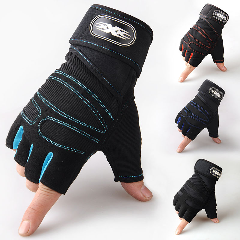 Fitness Gloves Half-Finger Men's Non-Slip Breathable Weightlifting Dumbbell Equipment Extended Wristband Wrist Pull-Up Gloves