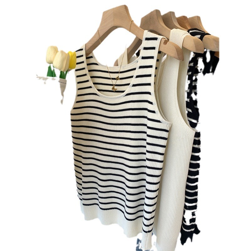 Picture of Striped Knitted Bottoming Camisole Women's Inner Wear 2025 Summer New Style Belly-Covering Slimming Look Top Summer
