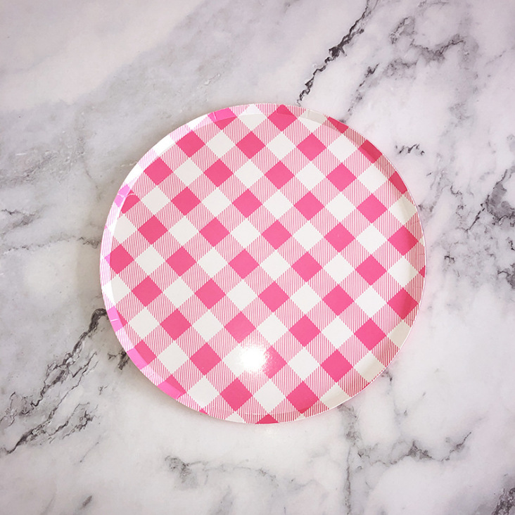 Picture of New Disposable Paper Plate Pizza Plate Flat Bottom Disc Party Pink Plaid Tableware picnic plate fruit plate