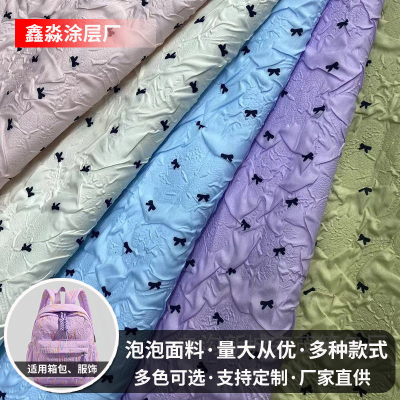 New Polyester Printed Bubble Fabric Butterfly Festival Floral Pleated Fabric for Bags, Children's Clothing, and Fashion Dresses