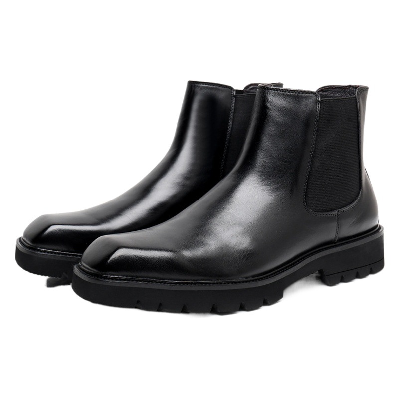 2025 New Autumn and Winter Chelsea Boots Men's Genuine Leather Short Boots Business Dress Small Square Head High Top Men's Leather Boots