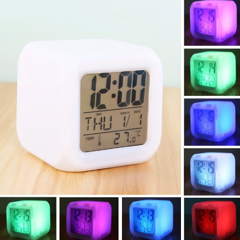 Cross-border Amazon Colorful Quartet Clock Mute Luminous LED Color Changing Electronic Alarm Clock Creative Gift
