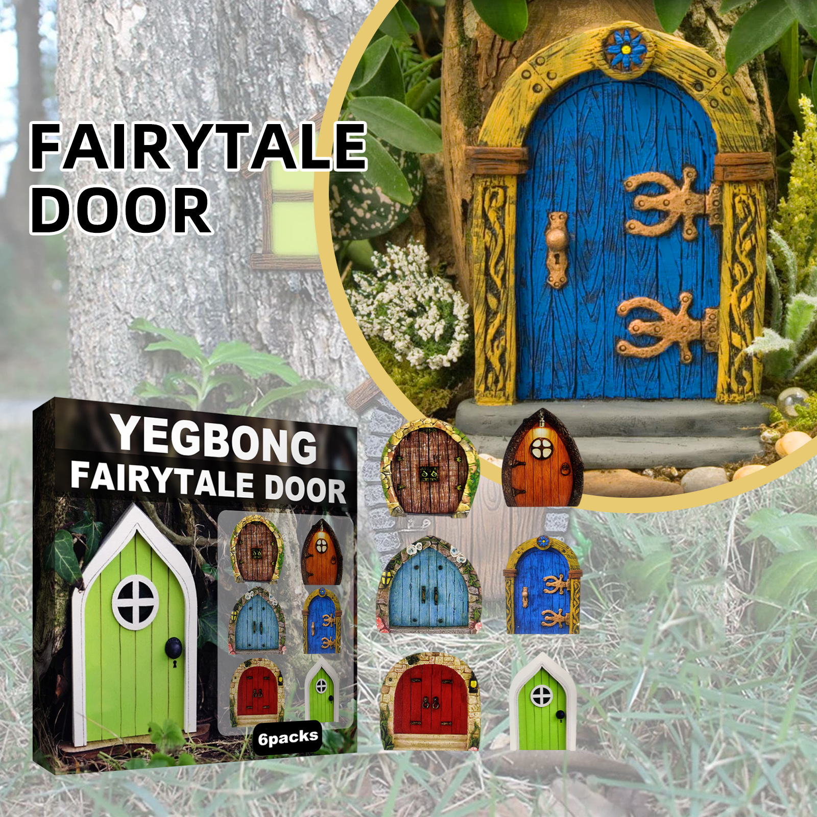 Yegbong Garden Decoration Fairy Door Dwarf Decorative Fairy Door Wooden Miniature Yard Tree Decoration